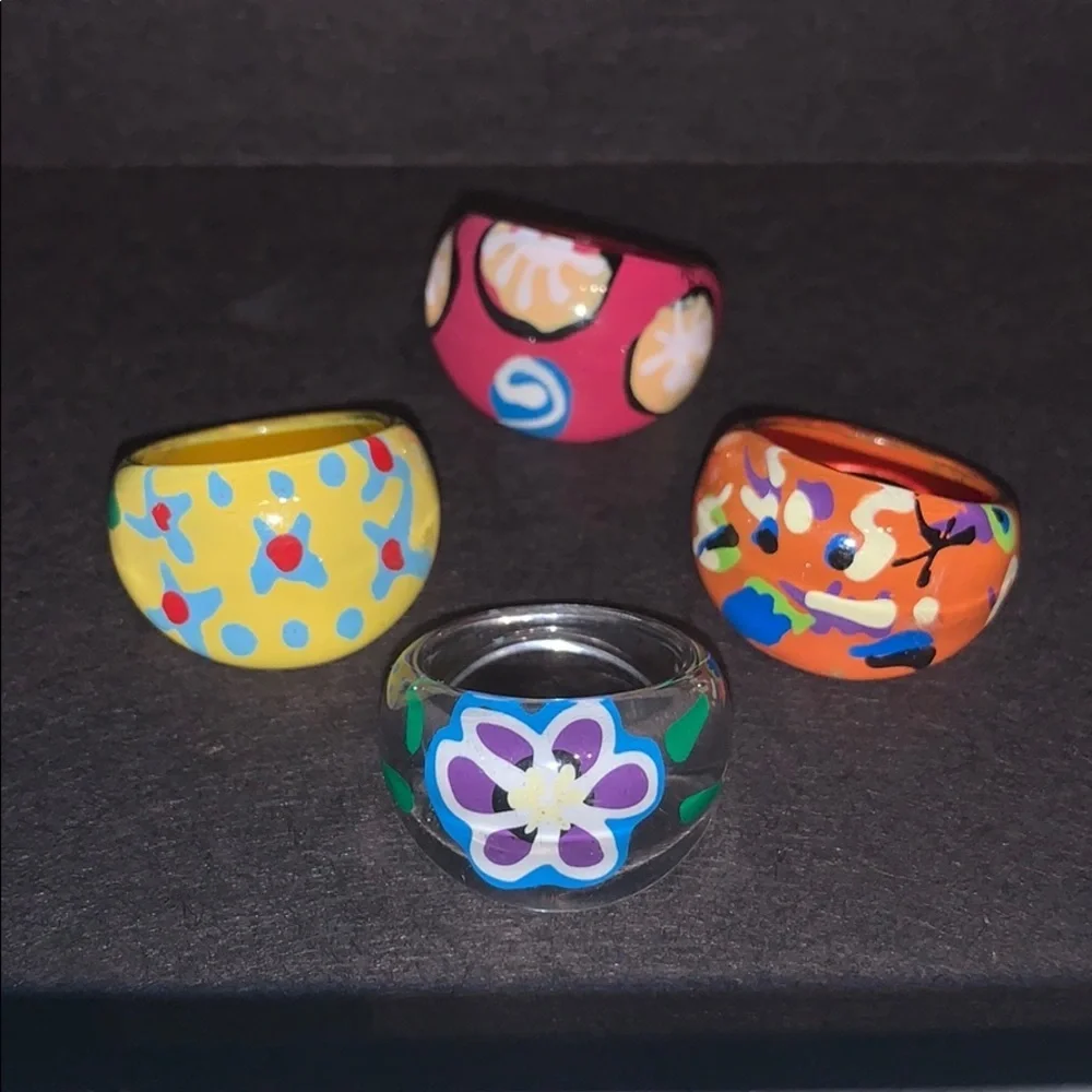 GLASS RINGS — set of 4 - Picture 1 of 5